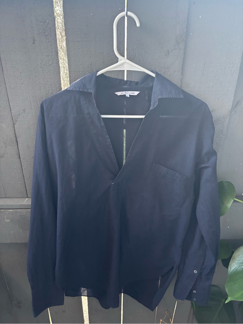 Helmut Lang Navy Open-Collar Button Shirt
